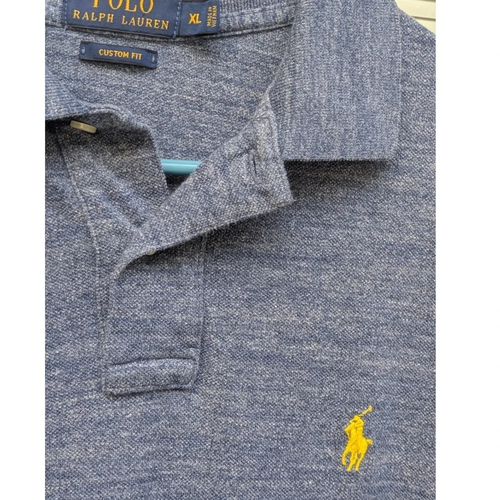 Polo Ralph Lauren Mens XL Custom Fit Heathered Blue Polo Shirt Yellow Pony Logo